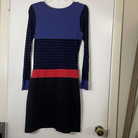 DESIGUAL blue black stripe long sleeve scoop neck dress size Small - Picture 5 of 6